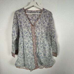 Carbon2Cobalt Women Botanic Tunic Top Large Multicolor Long Sleeve V-Neck Casual
